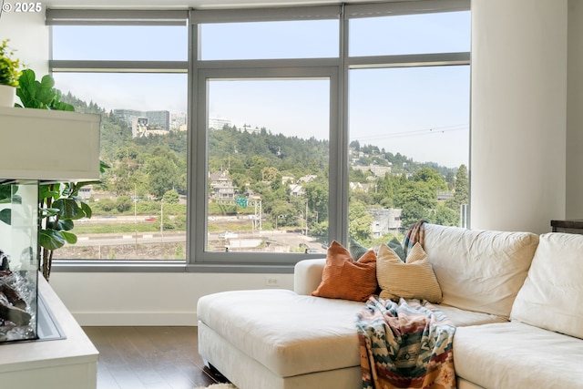 3601 S River Pkwy Unit 800, Portland, OR 97239 - living area with wood finished floors and healthy amount of natural light