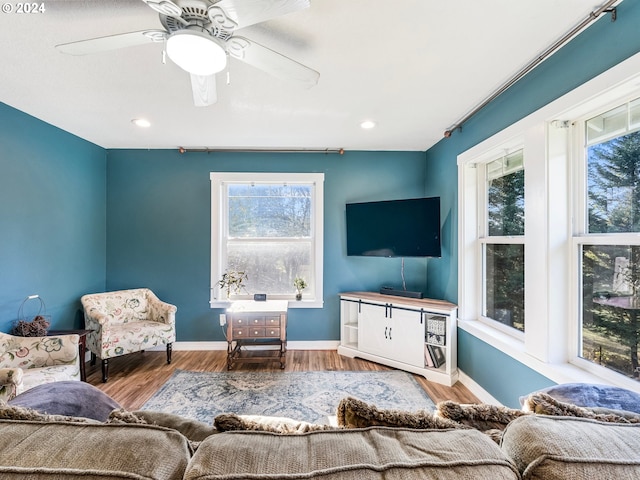 27915 NE Thompson Cir, Yacolt, WA 98675 - living room with wood finished floors, recessed lighting, and ceiling fan