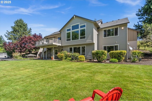 12521 NW Jackson Quarry Rd, Hillsboro, OR 97124 - rear view of house with stairs, a yard, and a deck