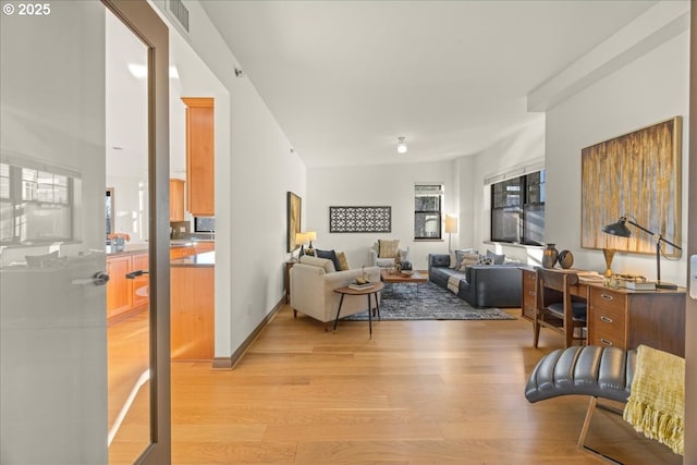 living room with light hardwood / wood-style floors