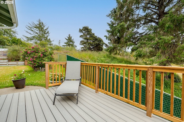 1395 Dooley Ln, Gearhart, OR 97138 - wooden terrace featuring a lawn