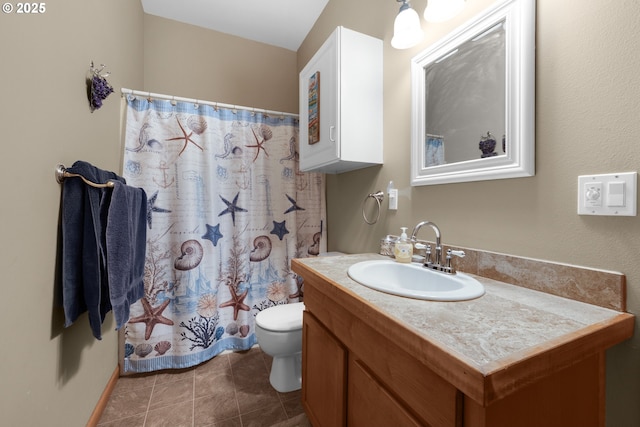 1395 Dooley Ln, Gearhart, OR 97138 - full bathroom featuring vanity, tile patterned flooring, and a shower with shower curtain