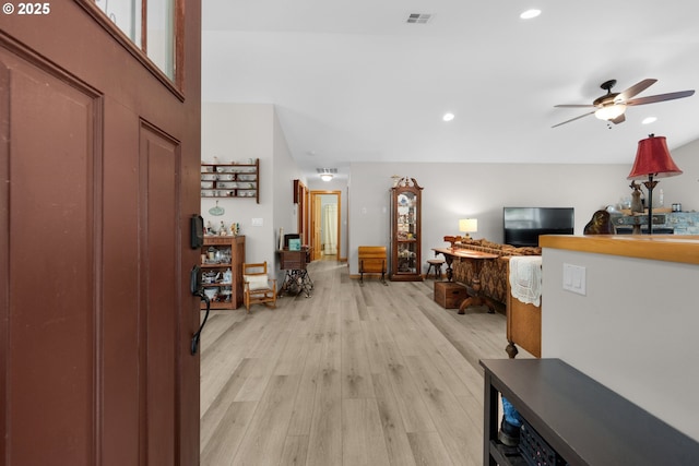 1395 Dooley Ln, Gearhart, OR 97138 - foyer with light wood-type flooring, ceiling fan, and recessed lighting