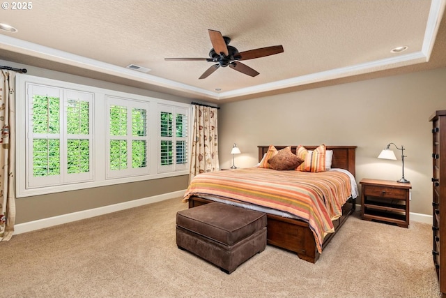 8967 SW 184th Dr, Beaverton, OR 97007 - carpeted bedroom with a textured ceiling, a ceiling fan, and a raised ceiling