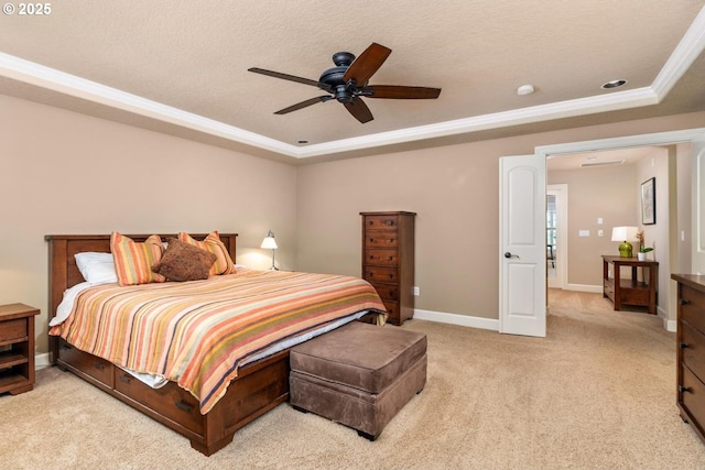 8967 SW 184th Dr, Beaverton, OR 97007 - bedroom with light colored carpet, crown molding, a tray ceiling, and a ceiling fan