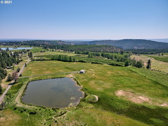 drone / aerial view featuring a rural view and a water view