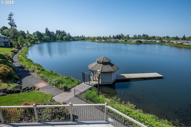view of dock with a water view