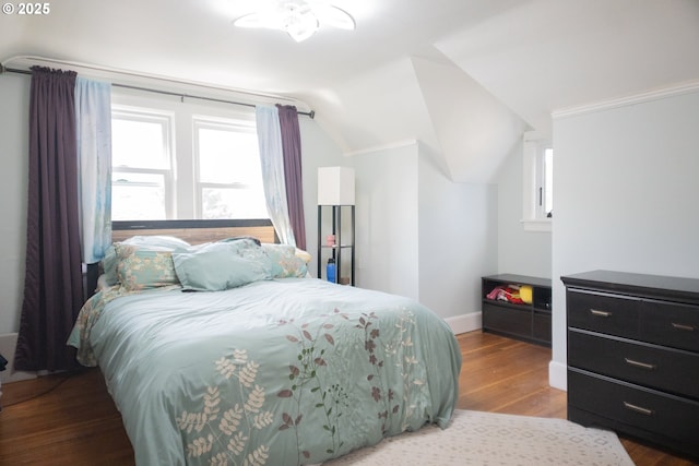 3710 SE 86th Ave, Portland, OR 97266 - bedroom featuring wood finished floors, lofted ceiling, and baseboards