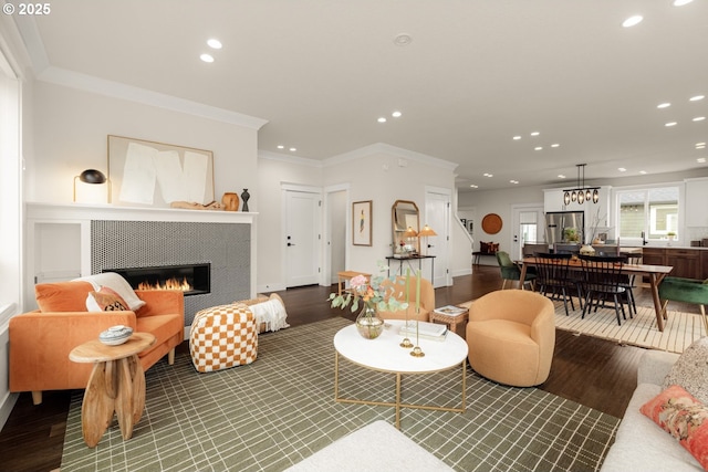 living room featuring recessed lighting and wood finished floors