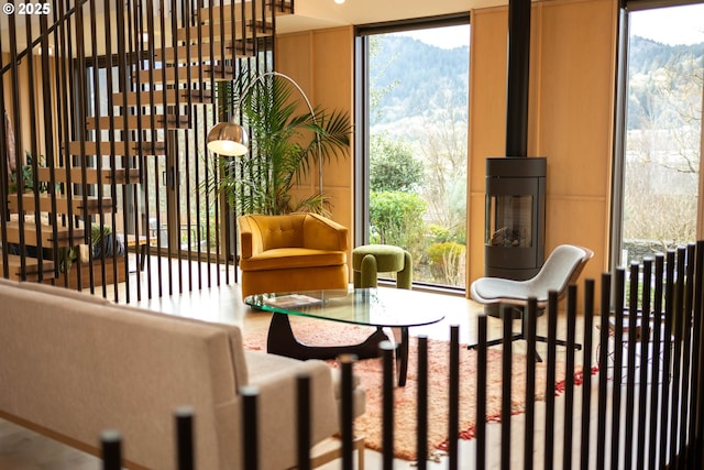building lobby featuring a mountain view