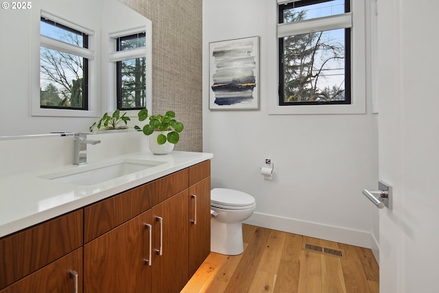 bathroom featuring hardwood / wood-style floors, toilet, and vanity