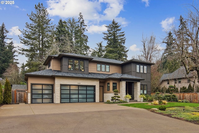 prairie-style house with a garage