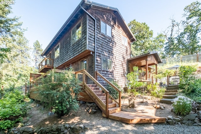 182 Holloway Hts, Brownsville, OR 97327 - rear view of property featuring stairway and a deck