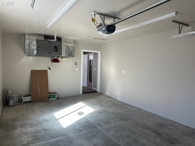 garage with a garage door opener