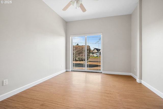 unfurnished room featuring light hardwood / wood-style flooring and ceiling fan