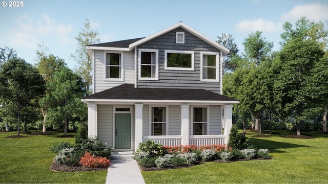 865 Legacy St, Eugene, OR 97402 - view of front of property with covered porch, a front yard, and a shingled roof