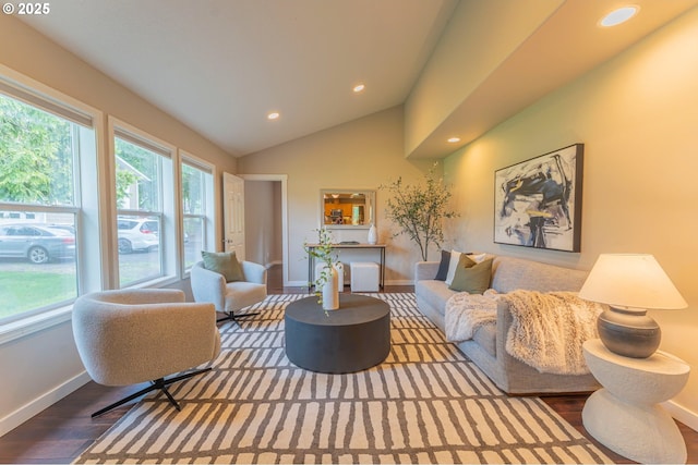 29115 NE 99th Ave, Battle Ground, WA 98604 - living area with recessed lighting, wood finished floors, baseboards, and vaulted ceiling
