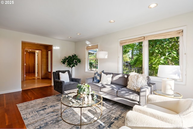 2941 SW Moss St, Portland, OR 97219 - living area featuring wood finished floors, recessed lighting, and baseboards