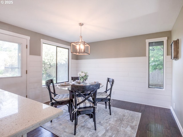 dining space featuring dark wood finished floors and a healthy amount of sunlight