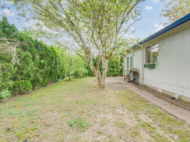 view of grassy yard featuring a patio area