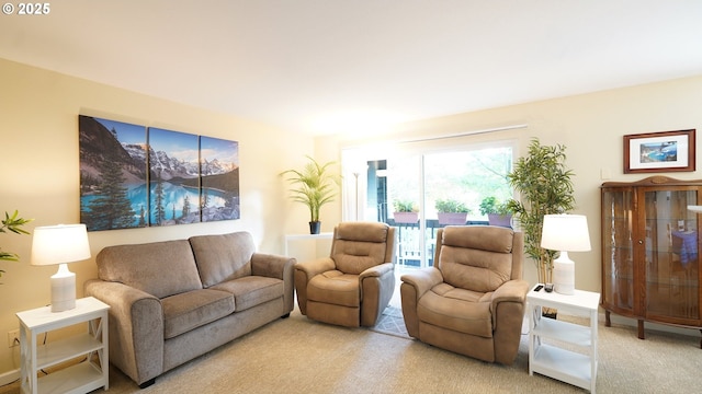 living room with light colored carpet