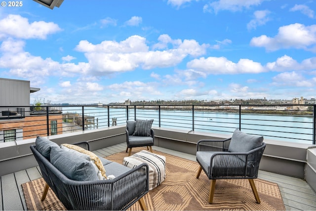 1660 NW Riverscape Dr, Portland, OR 97209 - deck featuring a water view and outdoor lounge area