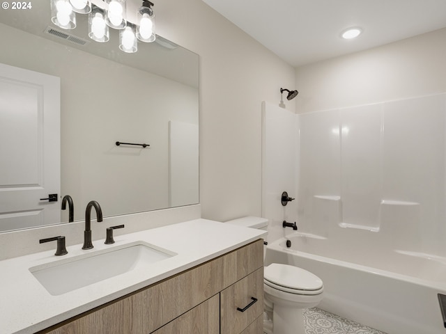 full bathroom with vanity, shower / bathing tub combination, and toilet