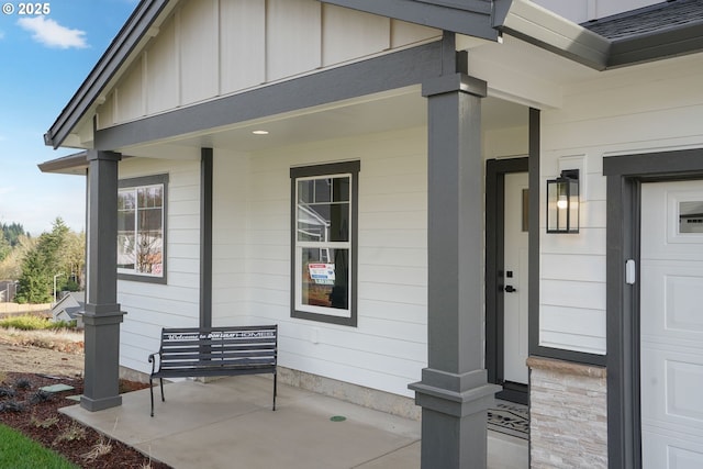 doorway to property featuring a porch