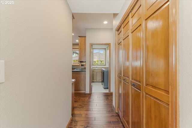 16706 NW Waterford Way, Portland, OR 97229 - corridor featuring dark wood finished floors and recessed lighting