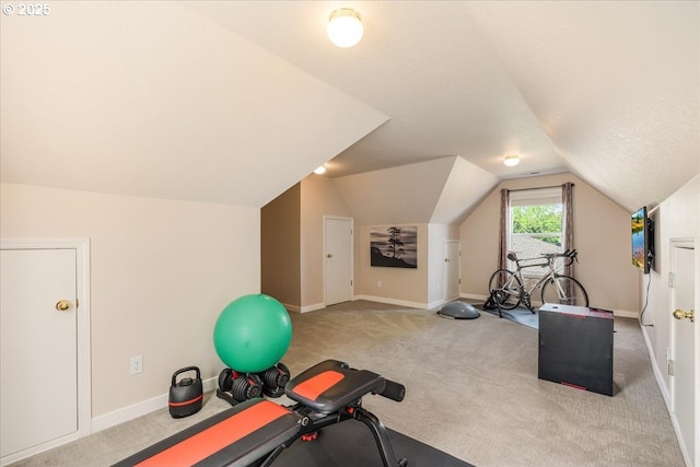 16706 NW Waterford Way, Portland, OR 97229 - exercise area featuring carpet floors, vaulted ceiling, and baseboards