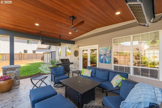16706 NW Waterford Way, Portland, OR 97229 - fenced backyard featuring area for grilling, an outdoor hangout area, a patio area, and ceiling fan