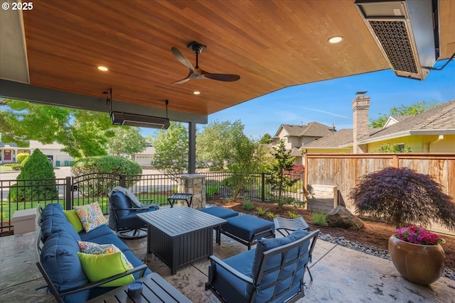 16706 NW Waterford Way, Portland, OR 97229 - fenced backyard with an outdoor living space, a patio area, and ceiling fan