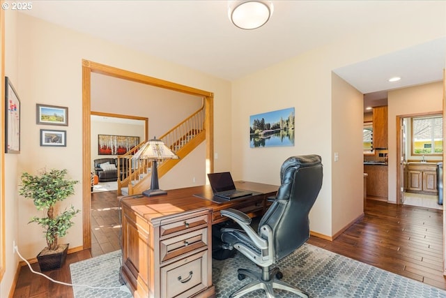 16706 NW Waterford Way, Portland, OR 97229 - office with hardwood / wood-style flooring, baseboards, and recessed lighting