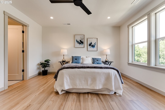 2110 Labona Dr, Eugene, OR 97404 - bedroom featuring light wood-type flooring, recessed lighting, and ceiling fan