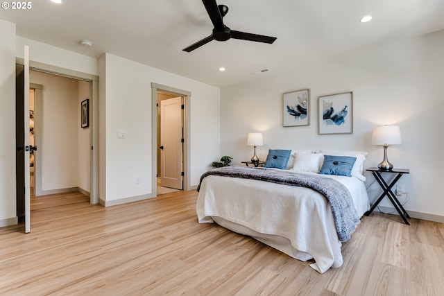 2110 Labona Dr, Eugene, OR 97404 - bedroom featuring wood finished floors, recessed lighting, and a ceiling fan