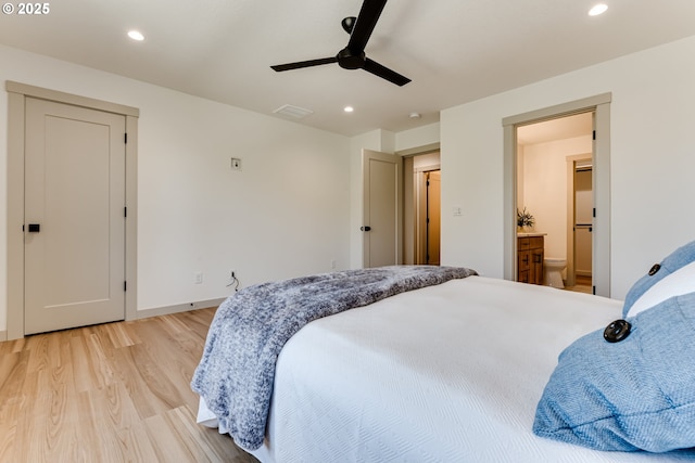 2110 Labona Dr, Eugene, OR 97404 - bedroom with light wood-style floors, recessed lighting, and a ceiling fan