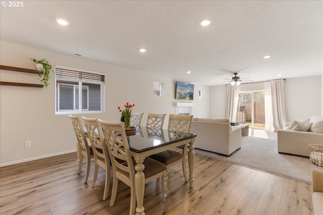 456 Cornwell St, Woodburn, OR 97071 - dining area with light wood-style floors, recessed lighting, a ceiling fan, and a textured ceiling