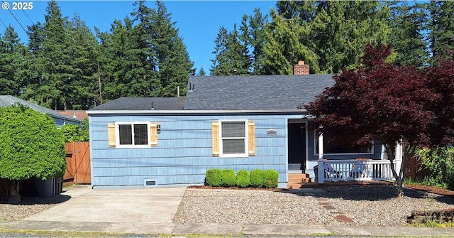 4777 Exeter St, West Linn, OR 97068 - view of front of property with a chimney, covered porch, and roof with shingles
