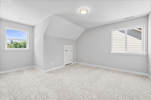 additional living space featuring carpet and lofted ceiling