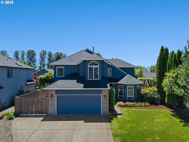 5346 NW Wickiup Way, Portland, OR 97229 - traditional-style home with brick siding, driveway, roof with shingles, and a front yard