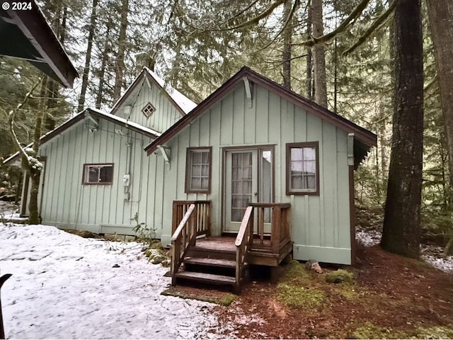 view of snow covered property