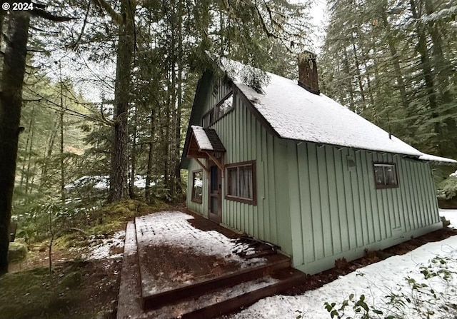 view of snow covered exterior