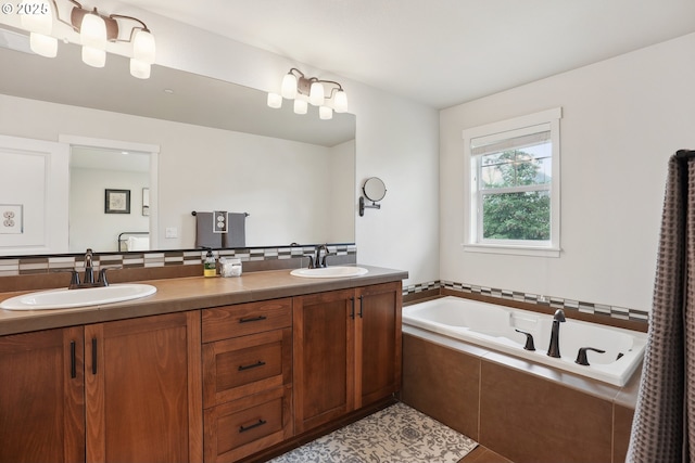 29176 SW Costa Cir E, Wilsonville, OR 97070 - bathroom with tasteful backsplash, a garden tub, and double vanity