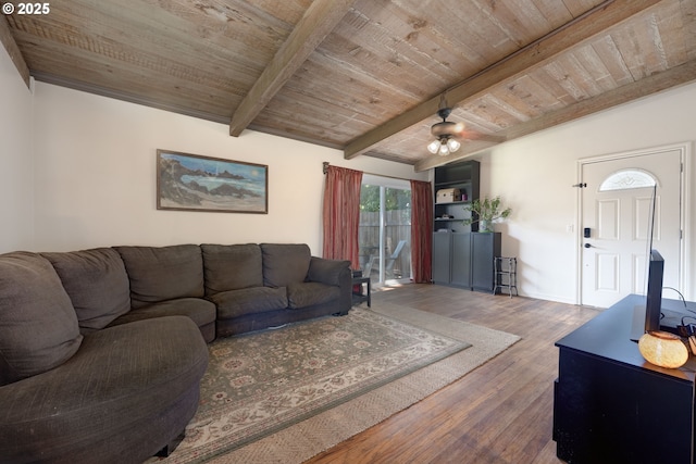 5370 SW Washington Ave, Beaverton, OR 97005 - living area featuring wood ceiling, wood finished floors, and ceiling fan