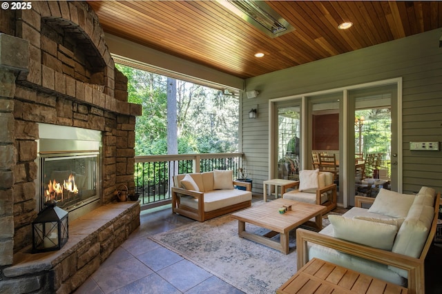 17677 Westview Dr, Lake Oswego, OR 97034 - sunroom featuring an outdoor living space with a fireplace