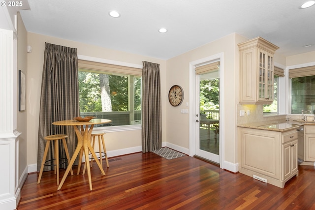 17677 Westview Dr, Lake Oswego, OR 97034 - dining space with dark wood-style flooring, baseboards, and recessed lighting