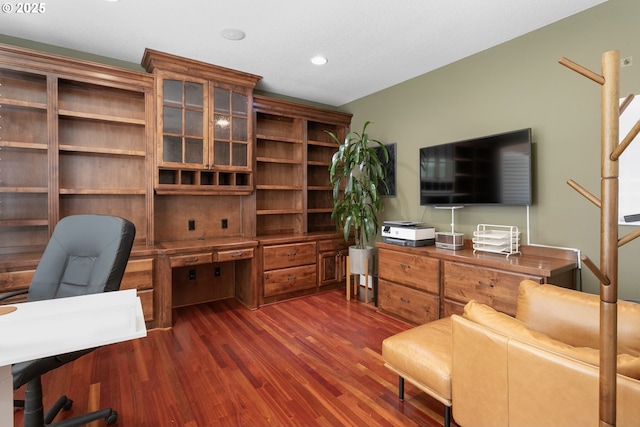 17677 Westview Dr, Lake Oswego, OR 97034 - office area with dark wood-type flooring, built in study area, and recessed lighting
