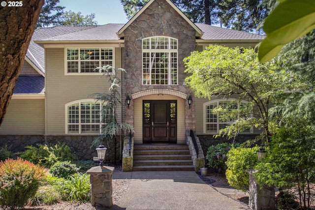 17677 Westview Dr, Lake Oswego, OR 97034 - view of front facade with stone siding and a shingled roof