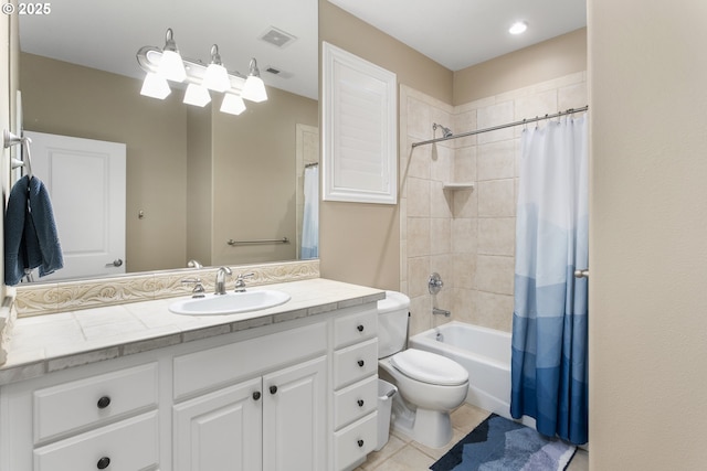 17677 Westview Dr, Lake Oswego, OR 97034 - full bathroom featuring toilet, vanity, shower / tub combo with curtain, and tile patterned floors