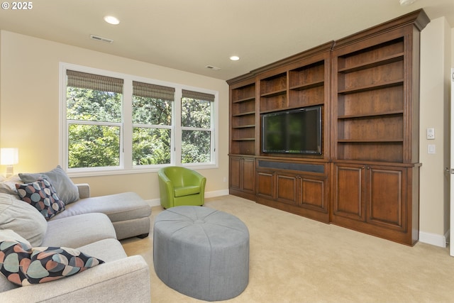 17677 Westview Dr, Lake Oswego, OR 97034 - living area featuring light colored carpet, baseboards, and recessed lighting